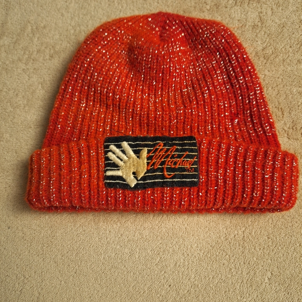 Red Knit Beanie with Logo Patch